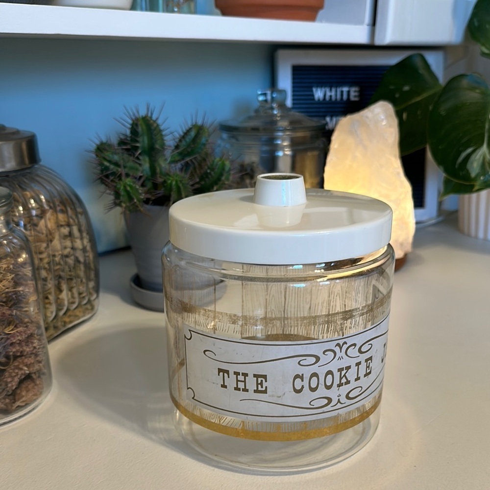 Vintage Pyrex "The Cookie Jar”  Glass Canister Storage Container w/plastic Lid